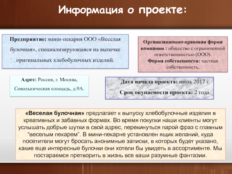 Курсовая работа бизнес план пекарни