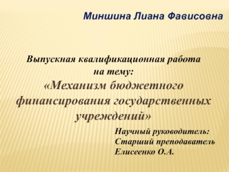 Механизм бюджетного финансирования государственных учреждений