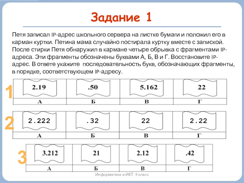 Задание по информатике 9 класс