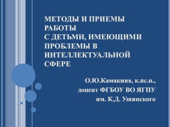 Методы и приемы работы с детьми, имеющими проблемы в интеллектуальной сфере