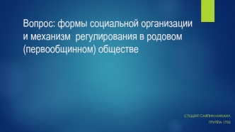 Формы социальной организации и механизм регулирования в первобытном обществе