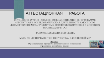 Аттестационная работа. Образовательная программа дополнительного образования Проекты на английском языке