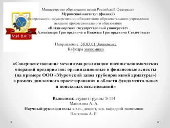 Совершенствование механизма реализации внешнеэкономических операций предприятия: организационные и финансовые аспекты