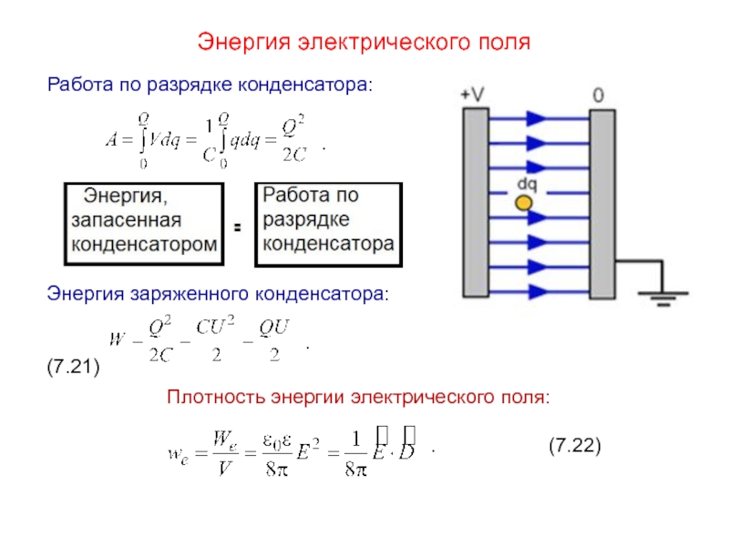 Формула для вычисления энергии электрических полей конденсаторов