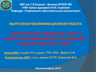 Оптимизация перегрузки стали в рулонах на примере АО Таганрогский морской торговый порт