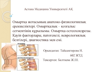 Омыртқа жотасының анатомо-физиологиялық ерекшеліктері. Омыртқалық – қозғалыс сегментінің құрылымы