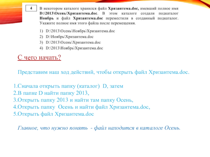 В этом каталоге создали подкаталог ноябрь и файл хризантема doc переместили в созданный подкаталог