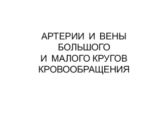 Артерии и вены большого и малого кругов кровообращения