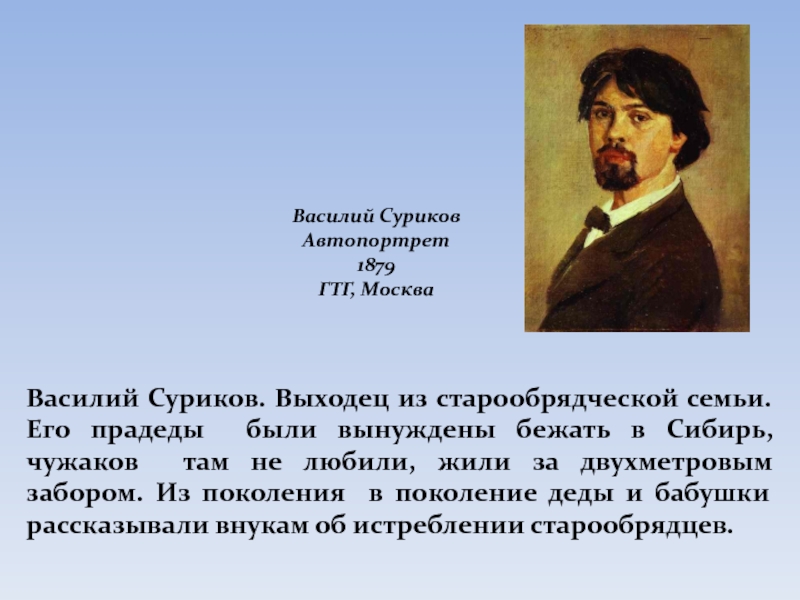 Суриков годы жизни. Суриков автопортрет 1879.