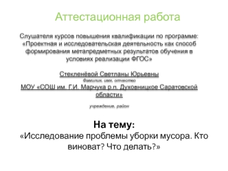 Аттестационная работа. Исследование проблемы уборки мусора. Кто виноват. Что делать