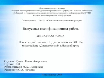 Проект строительства сети широкополосного доступа по технологии GPON