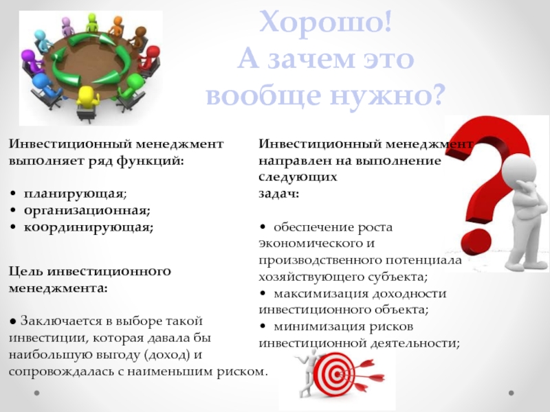 Возможность ряд. Функции инвестиционного менеджмента. Зачем нужна поддержки инвестиционной деятельности.