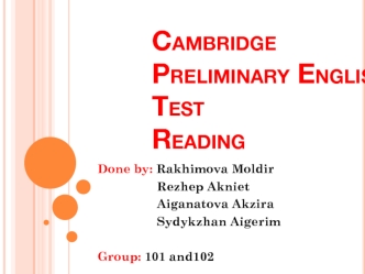 Cambridge Preliminary English Test Reading