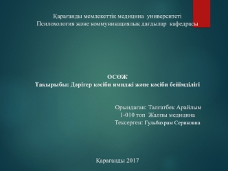 Дәрігер кәсіби имиджі және кәсіби бейімділігі