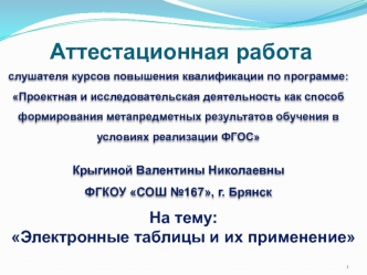 Аттестационная работа. Электронные таблицы и их применение