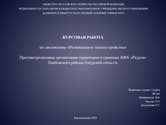 Противоэрозионная организация территории в границах КФХ Радуга Тамбовского района Амурской области