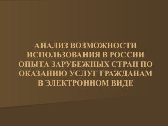 Анализ возможности использования в России опыта зарубежных стран по оказанию услуг гражданам в электронном виде