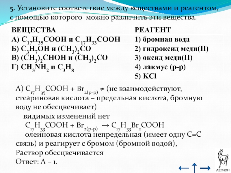 Установите соответствие между веществами и реактивом