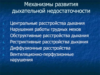 Механизмы развития дыхательной недостаточности