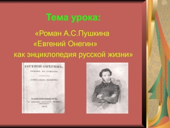 Роман А.С. Пушкина Евгений Онегин, как энциклопедия русской жизни