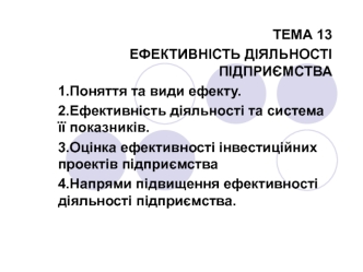 Ефективність діяльності підприємства. (Тема 13)