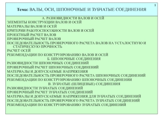 Валы, оси, шпоночные и зубчатые соединения