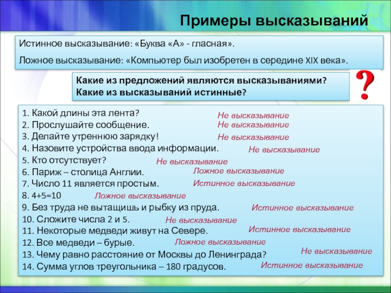 Ложное высказывание по географии примеры