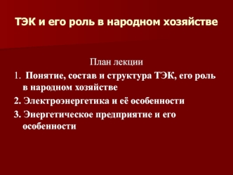 Топливно-энергетический комплекс и его роль в народном хозяйстве