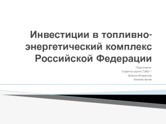 Инвестиции в топливно-энергетический комплекс Российской Федерации