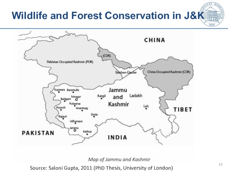 Wildlife and Forest Conservation in J&K  Source: Saloni Gupta, 2011 (PhD