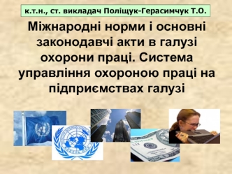 Міжнародні норми і основні законодавчі акти в галузі охорони праці. Система управління охороною праці на підприємствах галузі