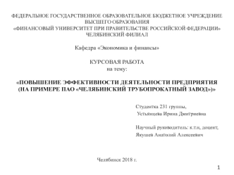 Повышение эффективности деятельности предприятия ПАО ЧТПЗ