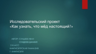 Исследовательский проект Как узнать, что мёд настоящий