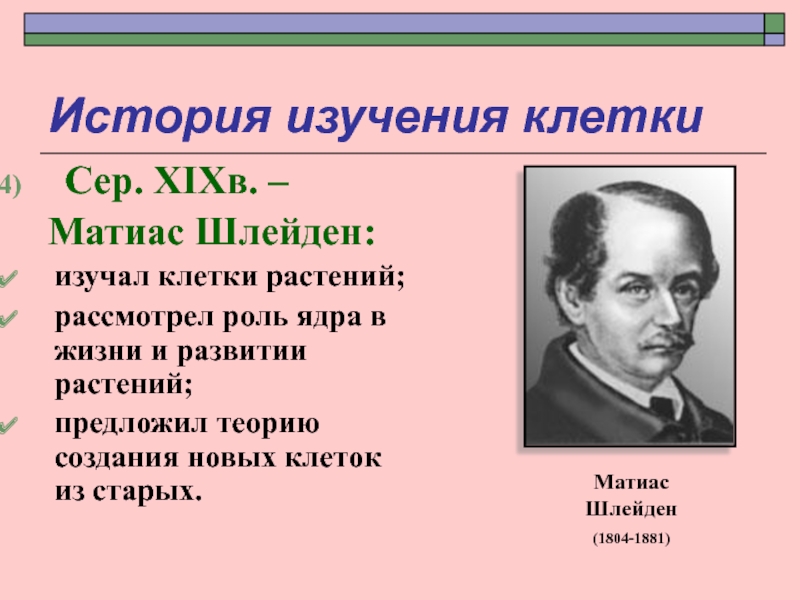 Теория шванна и шлейдена. Шлейден достижения. 