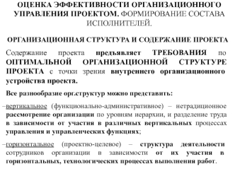 Оценка эффективности организационного управления проектом. Формирование состава исполнителей. (Лекция 6)