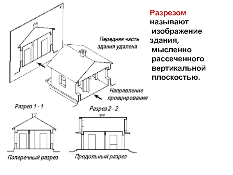 Части строения. Образование поперечного и продольного разрезов здания. Продольный и поперечный разрез здания. Как называются части здания. Фронтальная часть здания.