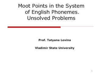 Moot points in the system of english phonemes. Unsolved problems