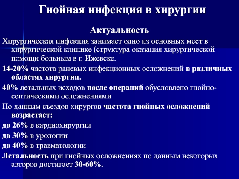 Доклад: Инфекционно-воспалительные осложнения у хирургических больных