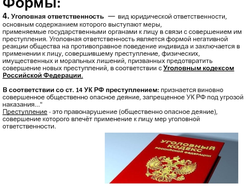 План уголовная ответственность как 1 из видов юридической ответственности