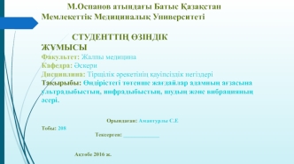 Өндірістегі төтенше жағдайлар адамның ағзасына ультрадыбыстың, инфрадыбыстың, шудың және вибрацияның әсері