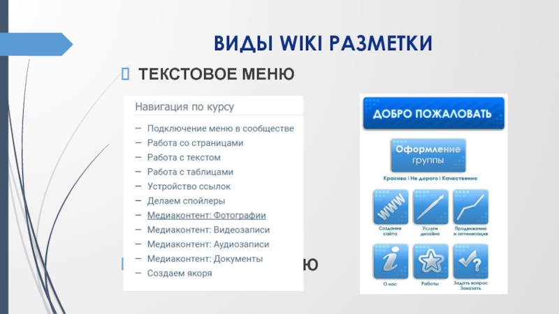 ВИДЫ WIKI РАЗМЕТКИ ТЕКСТОВОЕ МЕНЮ