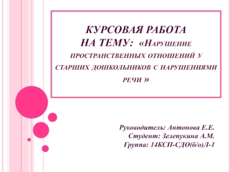 Нарушение пространственных отношений у старших дошкольников с нарушениями речи