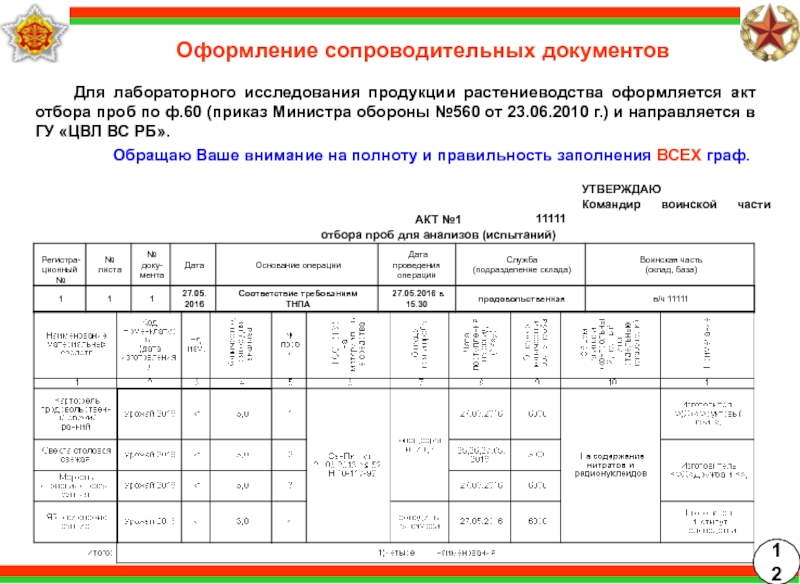 Отбор проб приказ