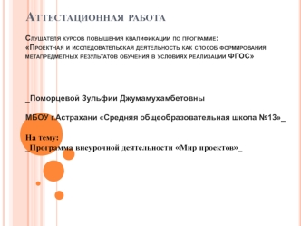 Аттестационная работа. Программа внеурочной деятельности Мир проектов