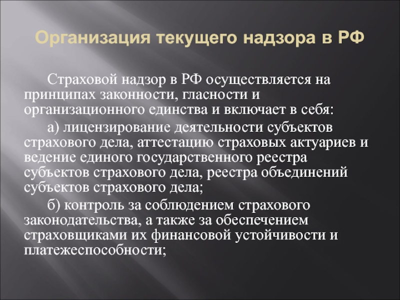 Орган страхового надзора в настоящее время