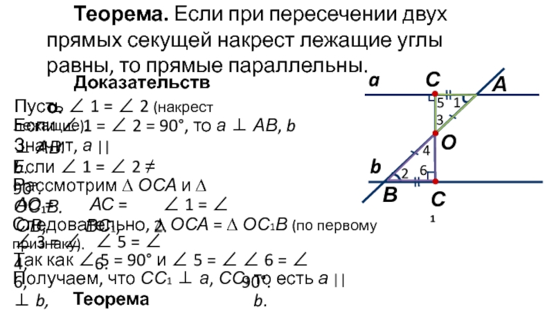 Если при пересечении двух прямых секущей накрест лежащие углы равны то прямые параллельны рисунок