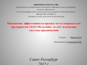 Повышение эффективности продаж металлопроката на предприятии ООО Металайн за счёт изменения системы продвижения