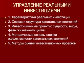 Управление реальными инвестициями