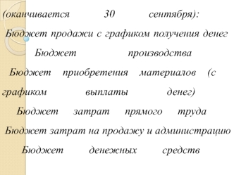 Бюджет продажи с графиком получения денег