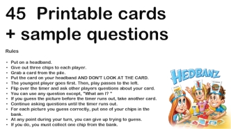 45 Printable cards + sample questions